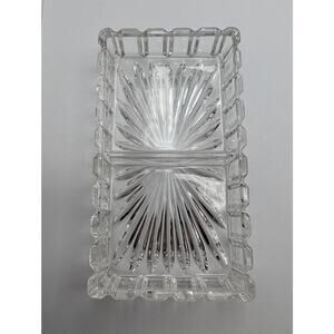 Vintage Clear Pressed Glass Divided Ashtray Candy Dish Trinket Tray Sunburst